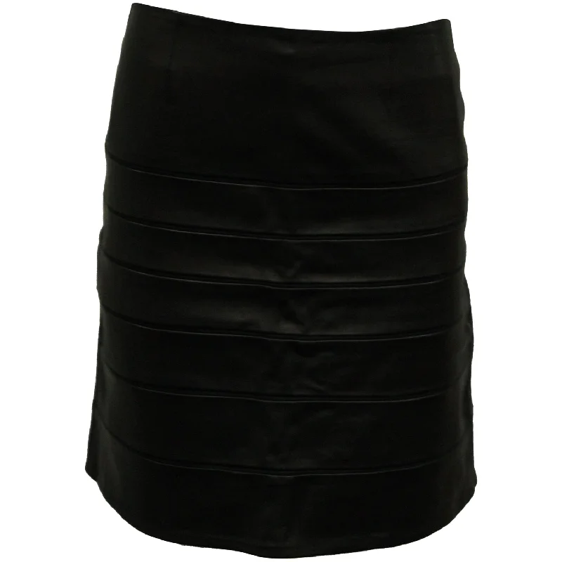 High End Designer Brands Discount Diane Von Furstenberg Beverly A-Line Skirt in Black Leather