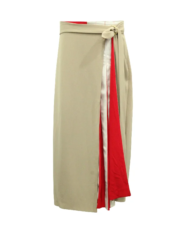 Shop Sale Items Diane Von Furstenberg Pleated Wrap Style Skirt in Beige Triacetate