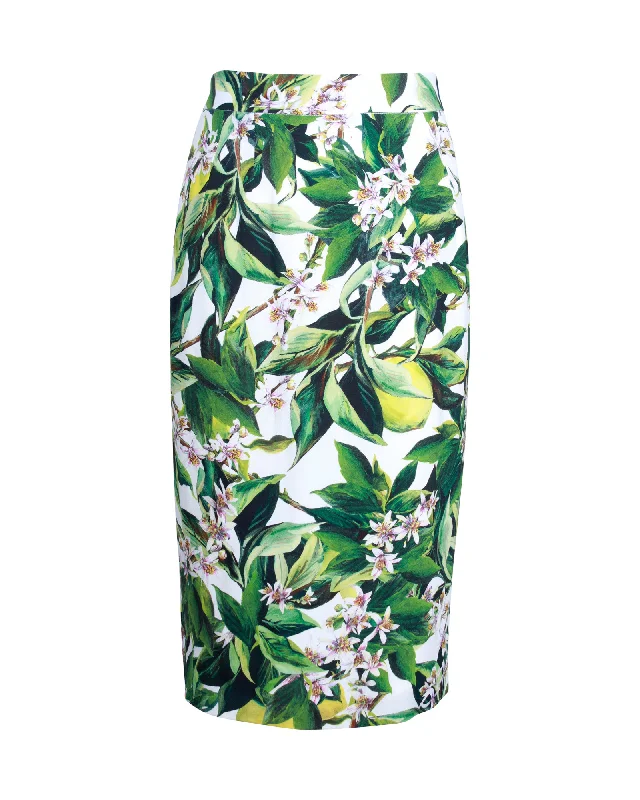 End Of Season Clearance Dolce & Gabbana Floral Midi Skirt in White Viscose