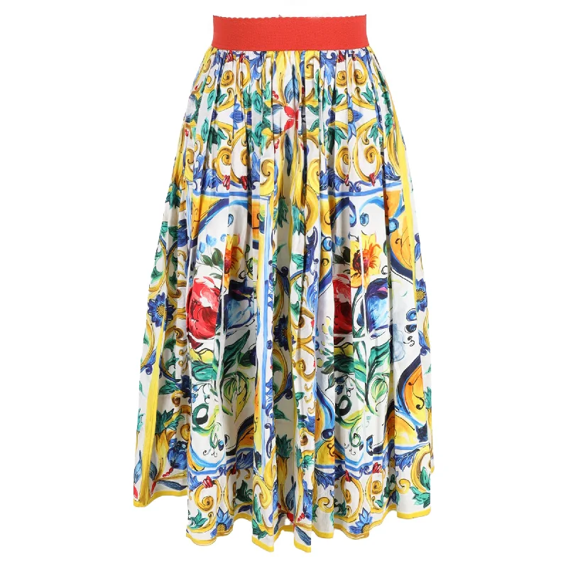 Top Deals Dolce  & Gabbana Midi Pleated  Majolica Print Skirt in Multicolor in Cotton