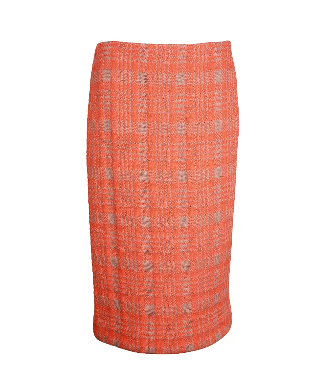 Comfort Centric Apparel Dries Van Noten Check Knee-Length Skirt in Orange Polyamide Wool