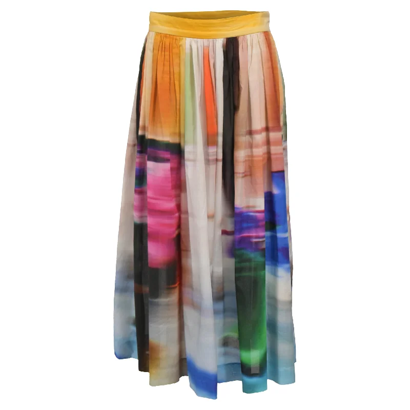 You'Ll Love Us Because Dries Van Noten Midi Pleated Print Skirt in Multicolor Cotton