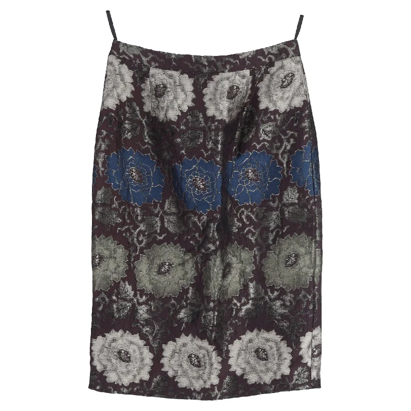 Effortless Everyday Wear Etro Floral Print Jacquard Knee Length Skirt in Multicolor Polyester