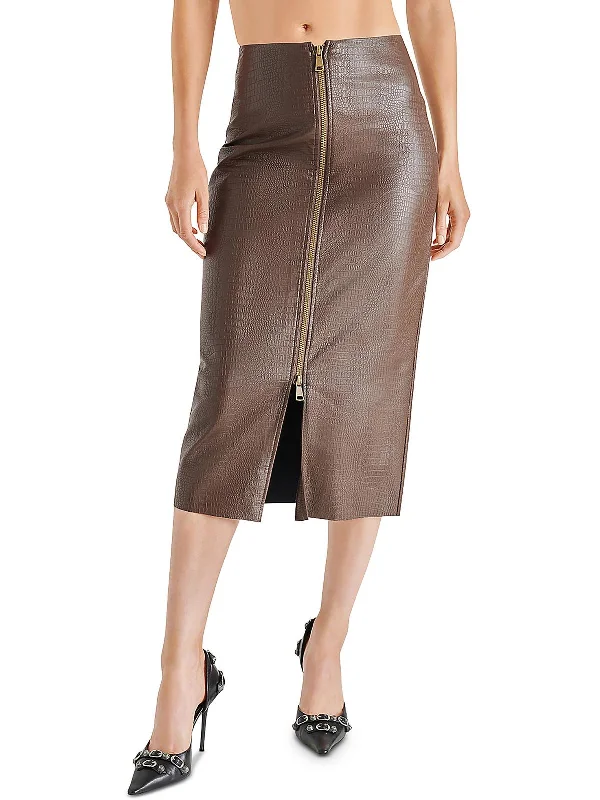 Festival Fashion Hayes Womens Faux Leather Embossed Midi Skirt