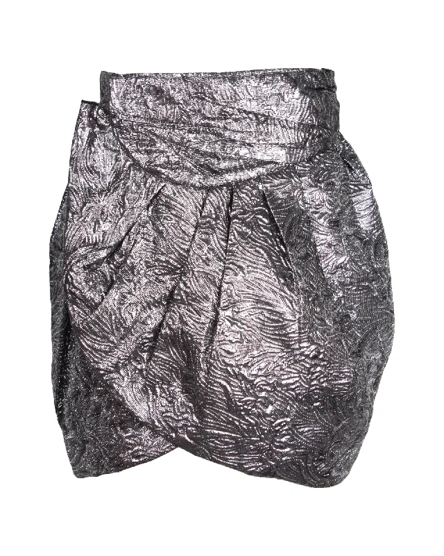 Gorgeous Glamour Collection Isabel Marant Brocade Metallic Wrap Mini Skirt in Silver Wool Blend