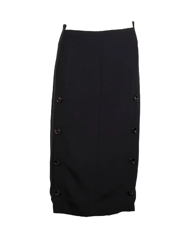 Luxe Layering Joseph Buttoned Midi Skirt in Black Wool