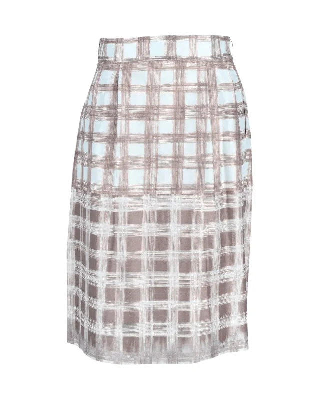 Chic Style, Always In Vogue Loro Piana Plaid Midi Skirt in Multicolor Silk