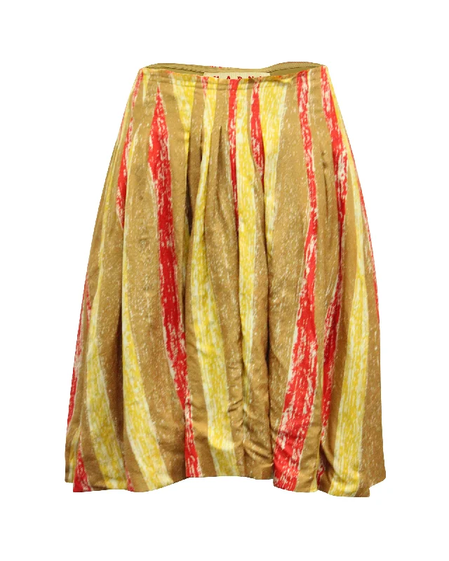 Limited Time Offers Marni Balloon Pleated Midi Skirt in Multicolor Silk