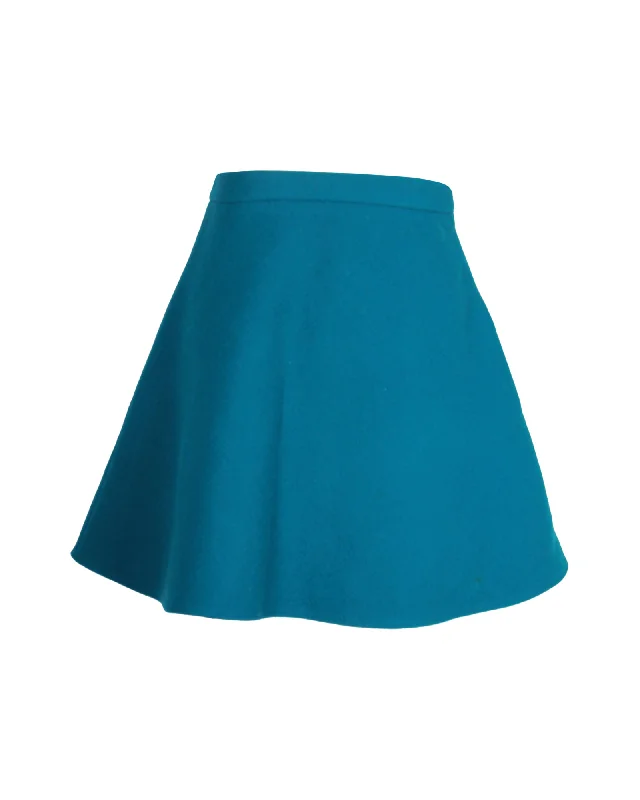 Effortless Everyday Wear Miu Miu A-line Mini Skirt in Teal Wool