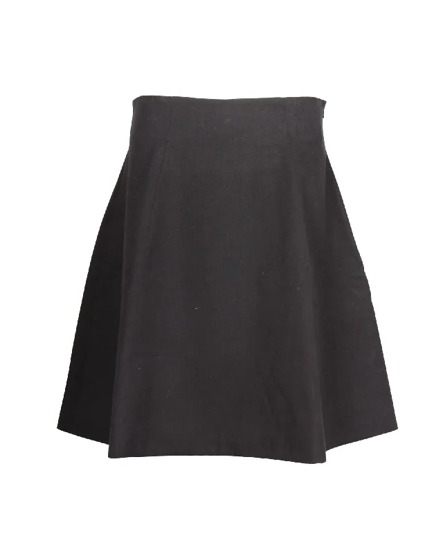 Trendy Pulse Miu Miu Skater-Style Mini Skirt in Black Cotton