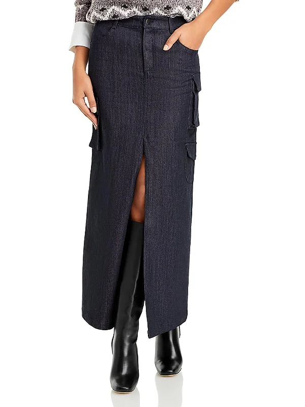 Discover Promotions Mora Womens Front Slit Cargo Pocket Maxi Skirt