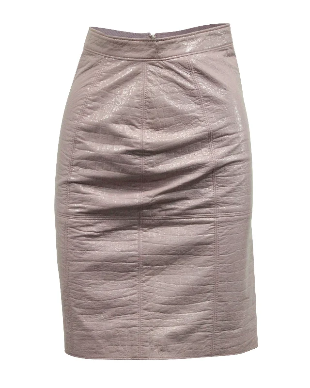 Fast Fashion Favorites MSGM Crocodile Effect Pencil Skirt in Pink Cotton