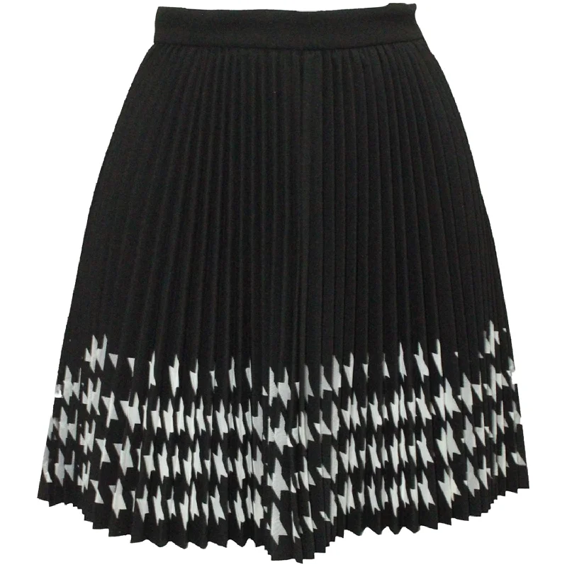 Essentials On Sale MSGM Houndstooth Pleated Laser Cut Skirt in Black Polyester