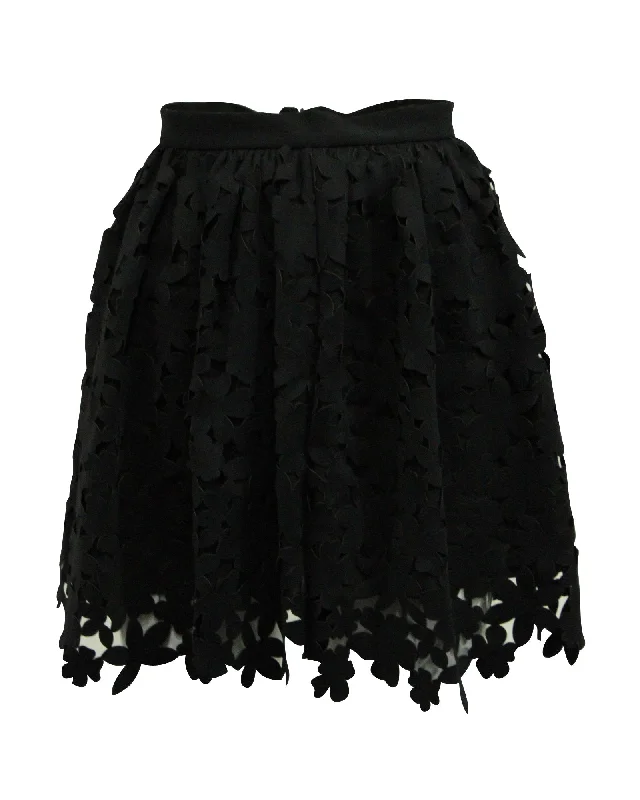 Final Sale MSGM Laser Cut Floral Skirt in Black Polyamide