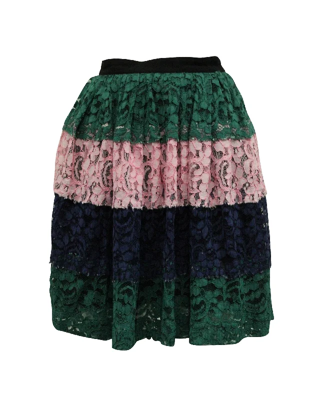 Discount Extravaganza MSGM Striped Lace Skirt in Multicolor Polyamide