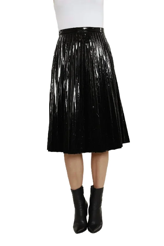 Unbeatable Deals Patent Leather Pleated Skirt In Black