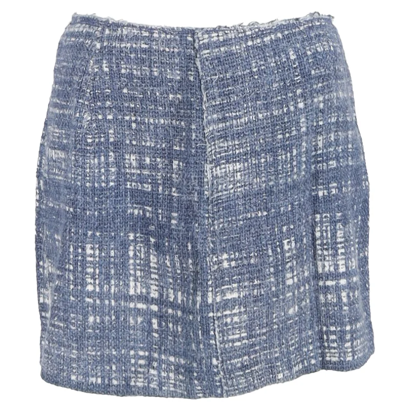 Style Revolution Prada Mini Tweed A-Line Skirt in Blue Cotton