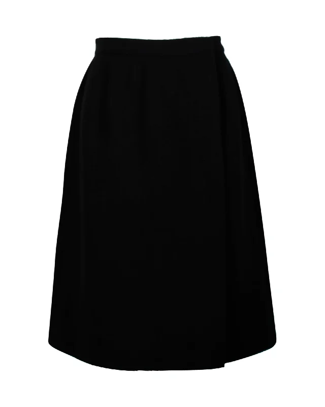 Bold Fashion Prada Vintage Overlap Knee Length Skirt in Black Virgin Wool