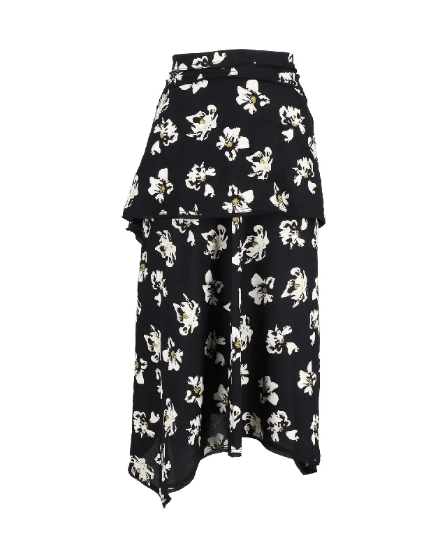 Get The Latest Trends Proenza Schouler Asymmetric Midi Skirt in Floral-Print Viscose