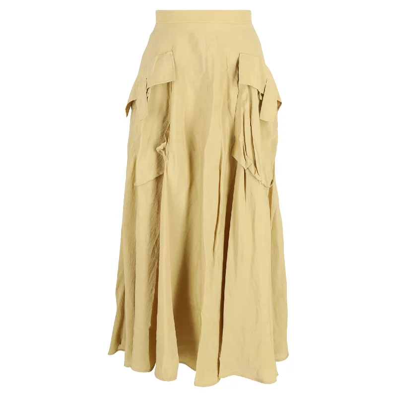 Spring Fashion Rejina Pyo Lena Crinkled Midi Skirt in Yellow Linen