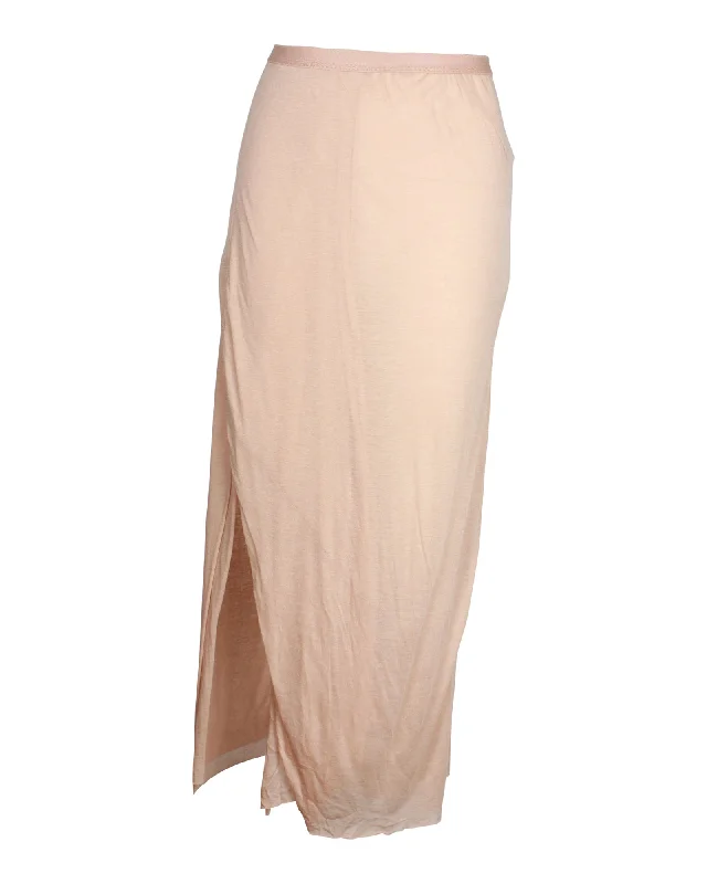 Trendy Fashion Sale Rick Owens Side Slit Midi Skirt in Nude Viscose