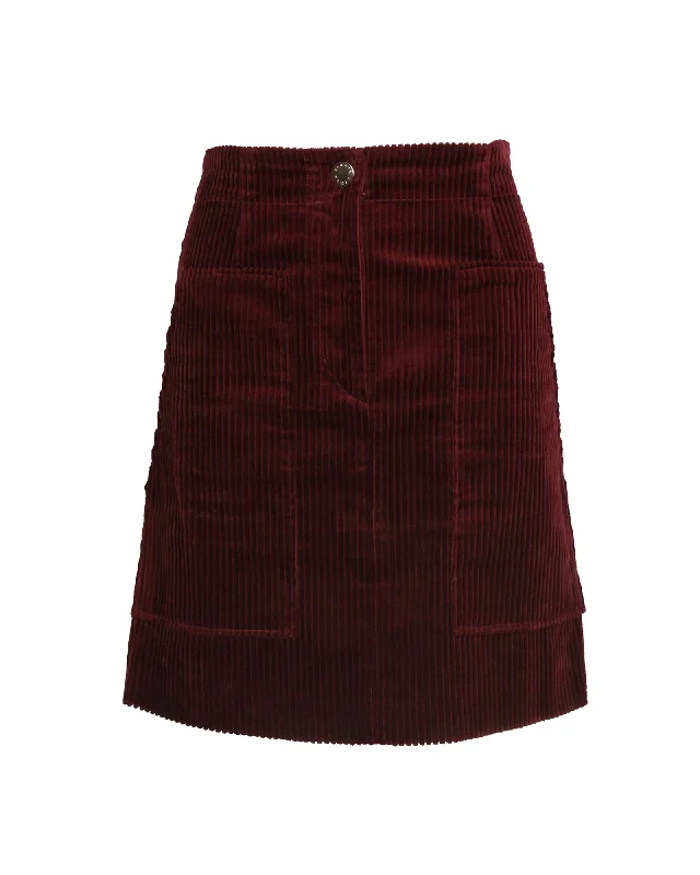 Clearance Event Sandro Corduroy Skirt in Burgundy Cotton