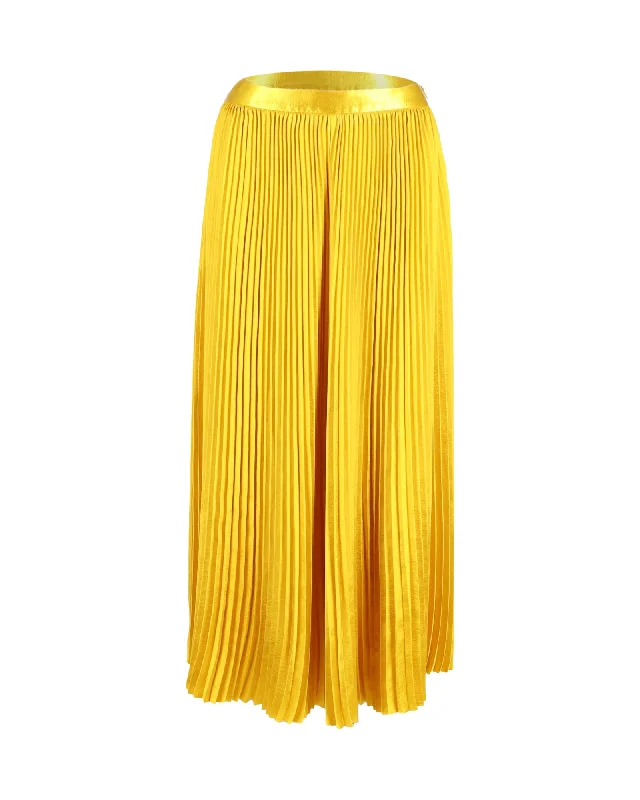 Versatile Style Wardrobe Ulla Johnson Rami Pleated Midi Skirt in Yellow Gold Polyester