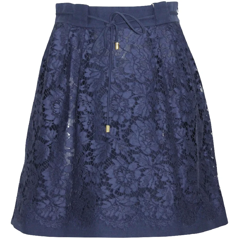 Odd Size Clearance Sale Valentino Garavani Gathered Lace Skirt in Navy Blue Polyamide