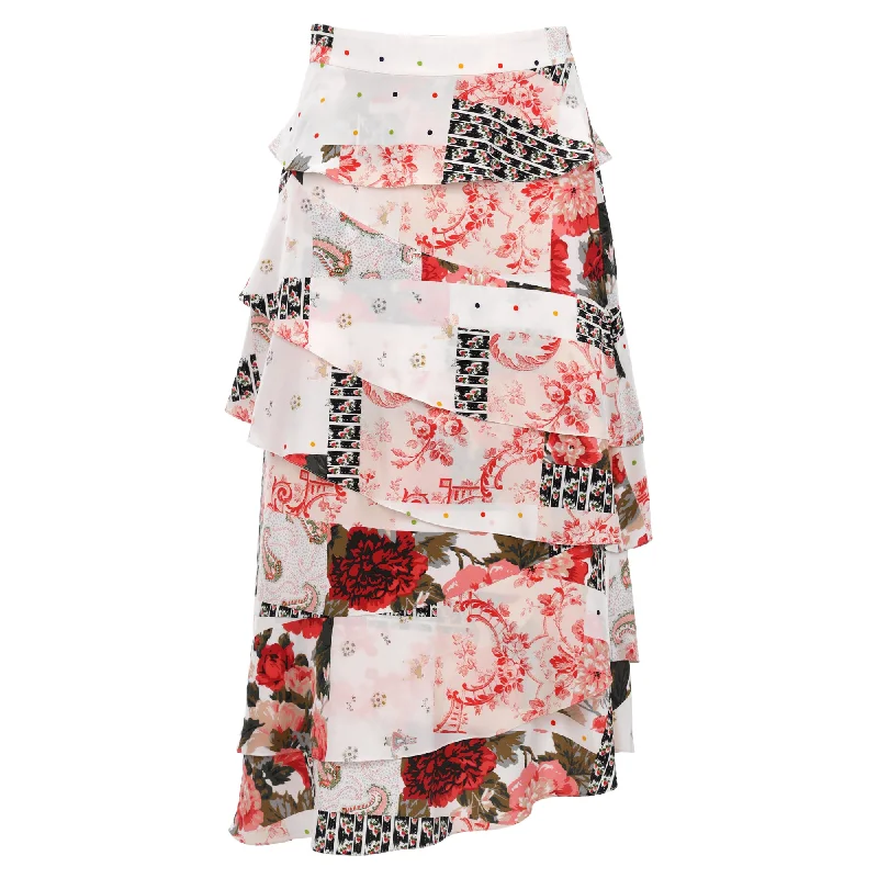 Timeless Elegance Redefined Vilshenko Patchwork Midi Asymmetrical Skirt in Multicolor Silk