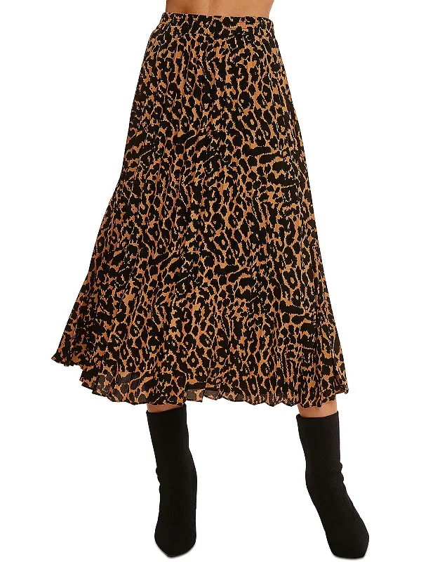 Summer Essentials Womens Chiffon Animal Print Midi Skirt