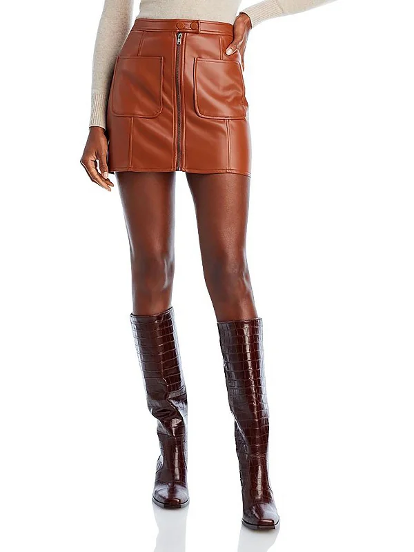 Seasonal Sale Womens Faux Leather Solid Mini Skirt