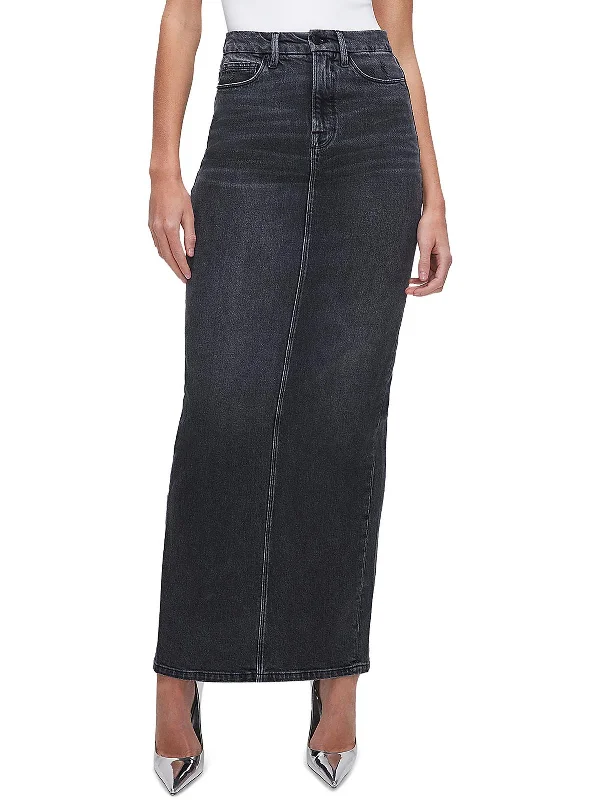 Edgy Fashion Womens High Rise Denim Maxi Skirt