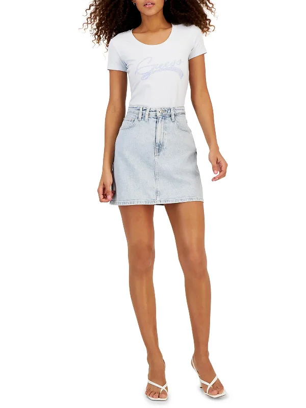 Save Big Womens Mini Faded Denim Skirt