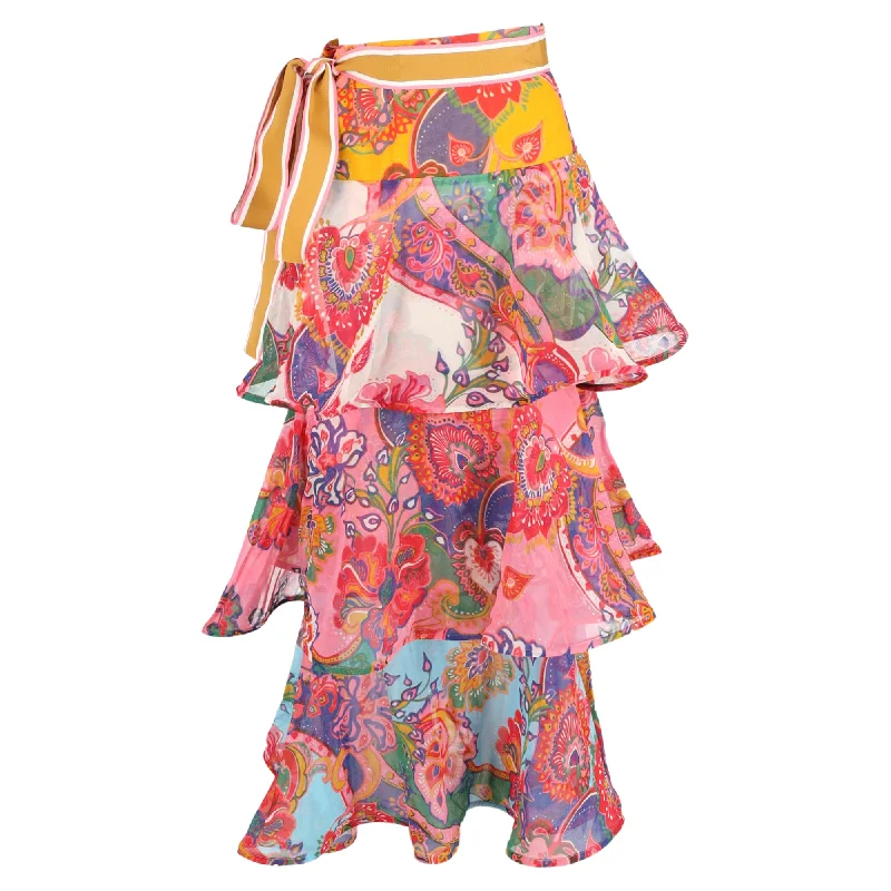 Trendy Attire For Her Zimmermann Lovestruck Tiered Maxi Skirt in Multicolor Silk