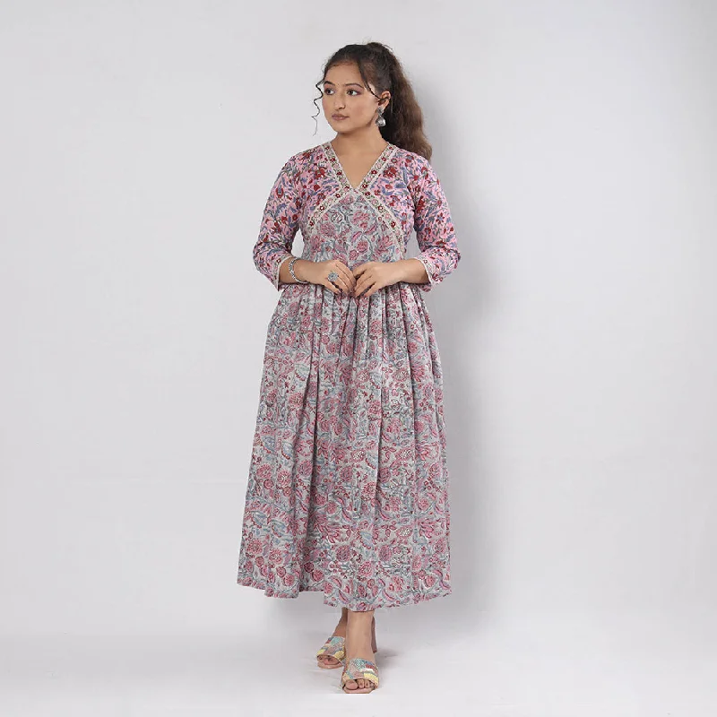 Fashionista Favorites Pink - Sanganeri Block Printed Cotton Flared Gher Dress