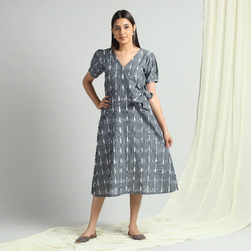 Minimalist Office - Ready Style Grey - Pochampally Ikat Weave Cotton Dress