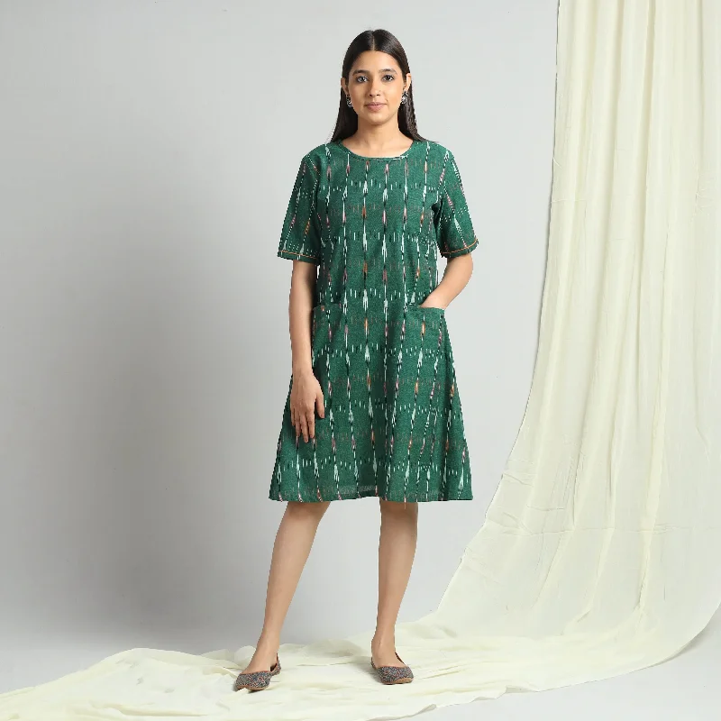 Now On Sale For Chic Urban Styles Green - Pochampally Ikat Weave Cotton Dress