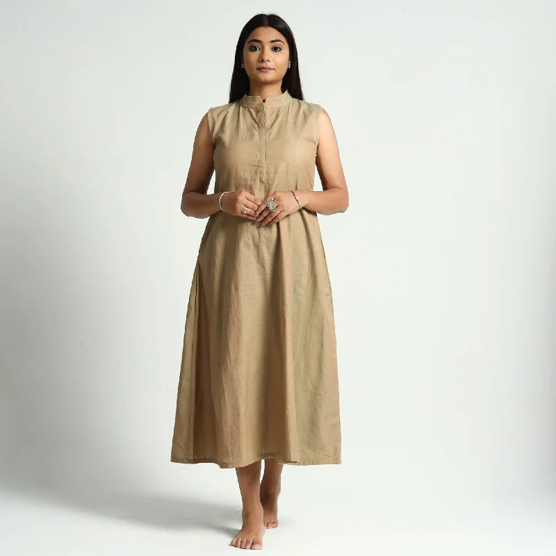 Chic Style, Always In Vogue Brown - Plain Handloom Cotton Dress