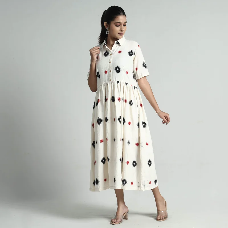 Trendy Pulse White - Pochampally Double Ikat Weave Cotton Dress