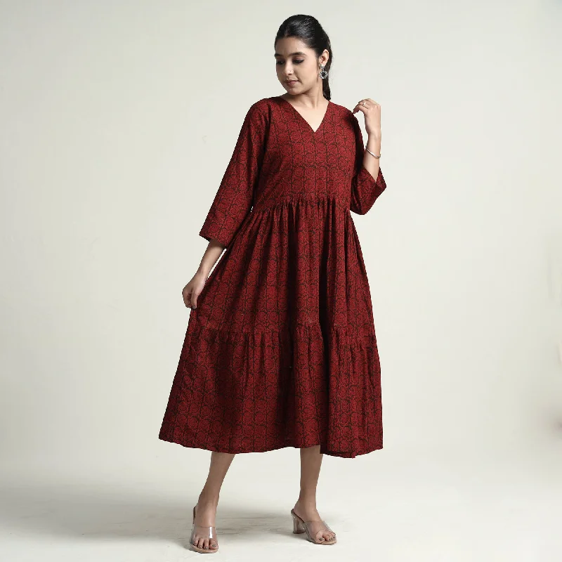 Limited Stock, Big Sale Red - Bagh Block Printed Cotton Dress