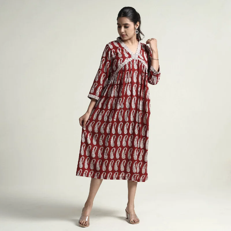 Travel Essentials Red - Bagh Block Printed Cotton Dress