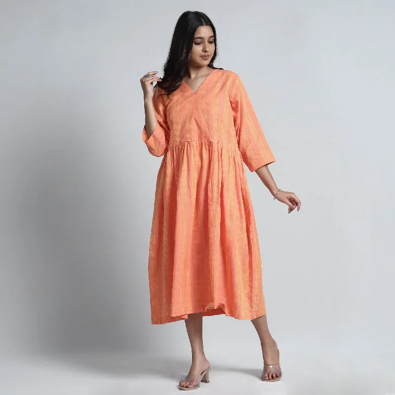 High End Designer Brands Discount Peach - Exquisite Jacquard Cotton Dress