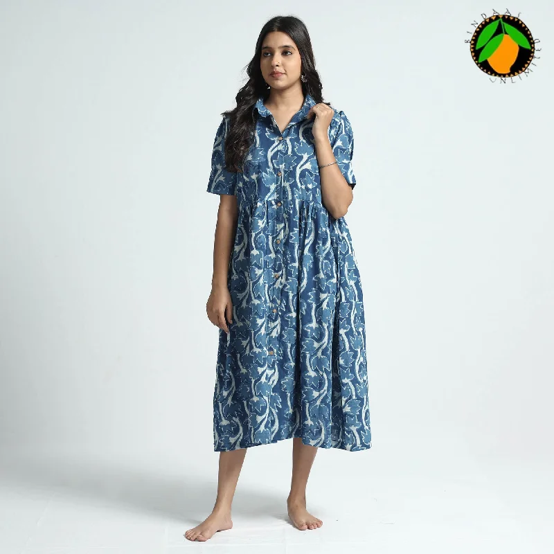 End Of Season Clearance Blue - Bindaas Art Block Printed Cotton Dress