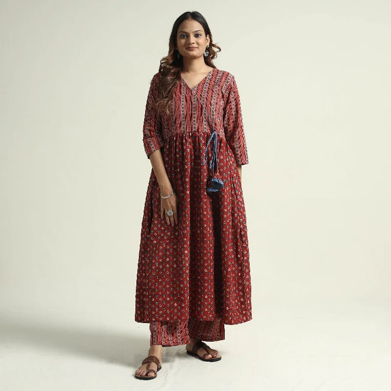 Best Seller Red - Ajrakh Block Printed Cotton Kurta with Palazzo Set