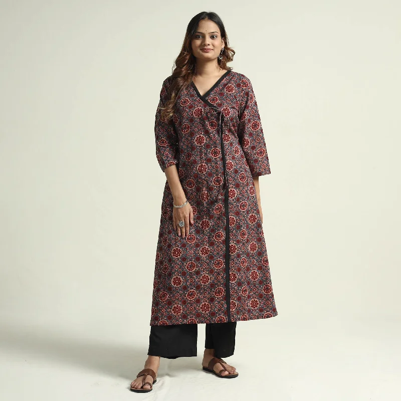 Wardrobe Essentials Red - Ajrakh Block Printed Cotton Flared Kurta with Palazzo Set