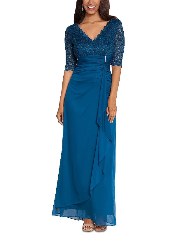 Wardrobe Update Womens Lace-Trim V-Neck Evening Dress