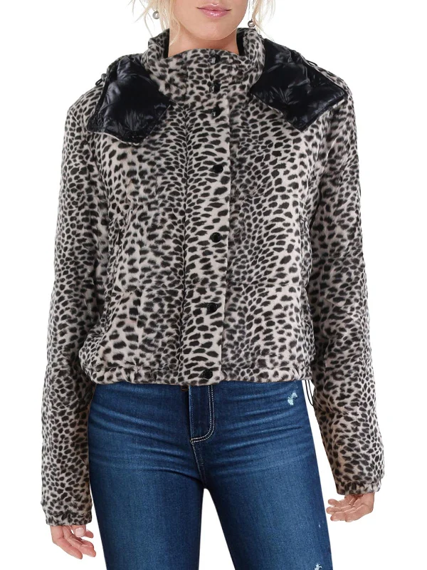 Weekend Special Avoine Womens Faux Fur Animal Print Puffer Jacket