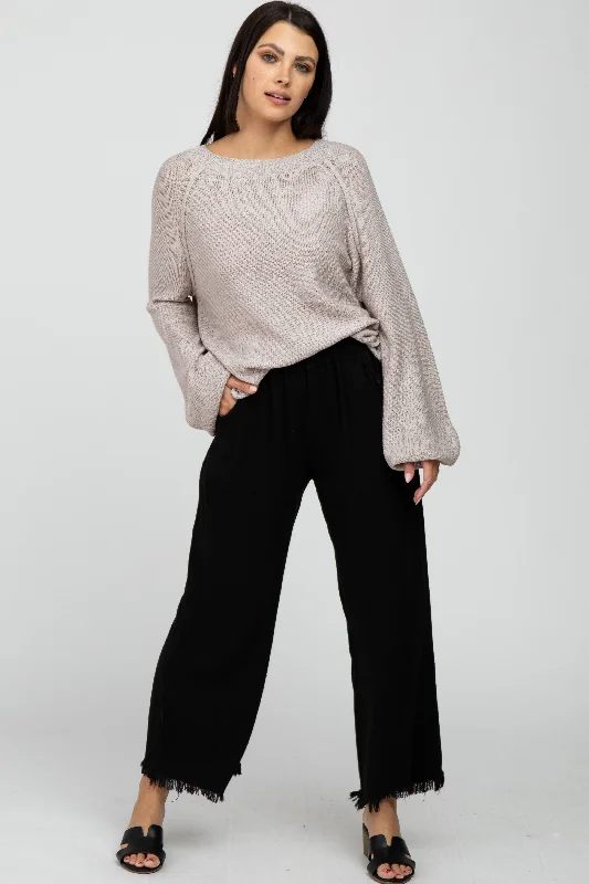 Best Deals Of The Season Black Linen Frayed Hem Crop Pants