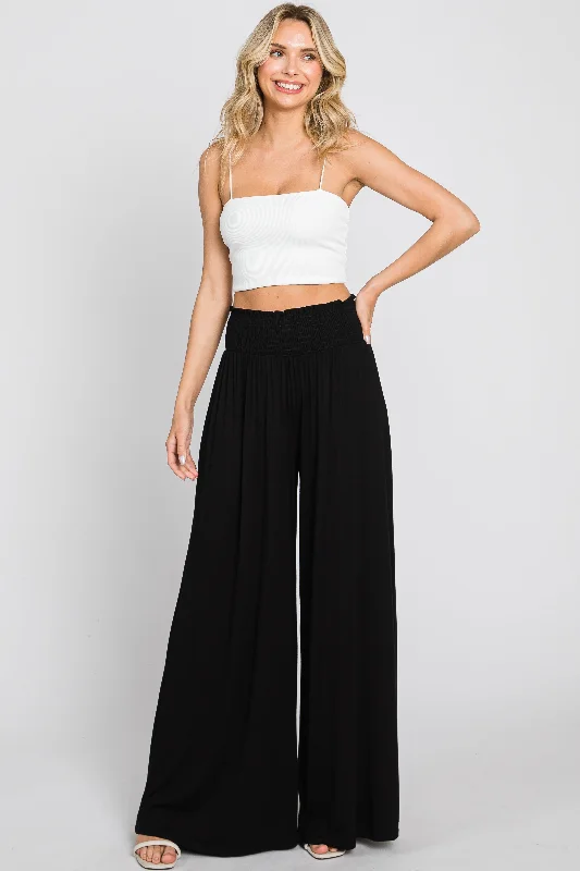 Hot Styles Black Smocked Waist Flowy Pants