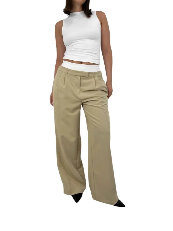 Chic Trend Collection Boxer Waist Wide Leg Trousers In Tan